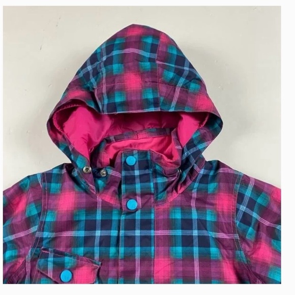 Burton Twist Bomber Jacket Girl’s XL US 18 Ski Snowboard Pink and Blue Plaid - Picture 3 of 8